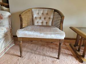 Velvet caned chair