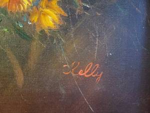 Dark floral canvas painting