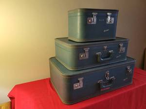 Vintage blue luggage set, 3 pieces