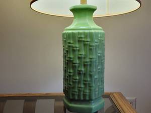 Vintage 1960s green faux bamboo lamp