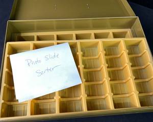 lot 602 image: Vintage Bruce Double Decker Metal Slide Film Box  Case  Storage w2 trays