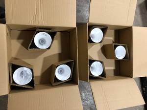 Lot of 2 Conic 3-Light Honey Gold Chandelier with Black Metal Shade by George Kovacs  Customer Returns See Pictures