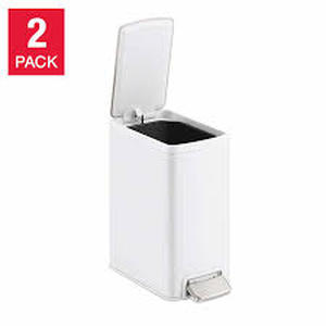 lot 22 image: Kohler 6L Stainless Steel Step Trash Bin, 2-pack-White-Moderate Dent on 1 Unit