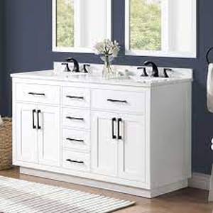 lot 6 image: OVE Decors Nelson 60 Bathroom Vanity-White-Brushed NickelBlack Handles