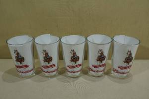 5 Budweiser Clydesdales Beer Glasses