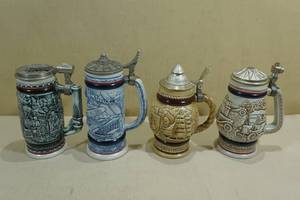 4 Vintage Avon Steins -Railroad, Automobile, Airplane and Ship Themes