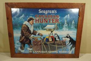 Vintage Seagrams Canadian Hunter Whiskey Framed Advertising Sign