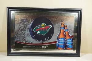 Minnesota Wild Hockey and Bud Light Beer Bar Mirror