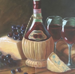 lot 40 image: Wine and Cheese Design Signed Limited Edition Framed Print by Debra Ozello
