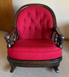 lot 19 image: Vintage Red Upholstered Rocking Chair