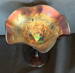 lot 53 image: Vintage Carnival Glass Ruffled Compote Dish