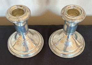 lot 58 image: Pair of Vintage Weighted Sterling Silver Candle Holders