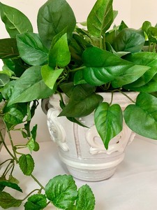 lot 122 image: Lovely Faux Plants in Vintage Look White Pottery Vases