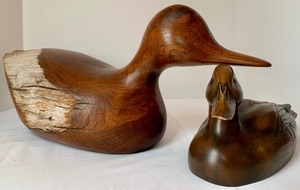 lot 124 image: Two Decorative Wood Duck Decoys, Largest is Mesquite Wood