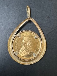 1983 Krugerand 110 oz Fine Gold Coin IN 10K Yellow Gold Frame Pendant