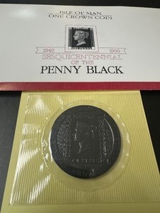 1990 Isle of Man Penny Black One Crown Brilliant Uncirculated Coin