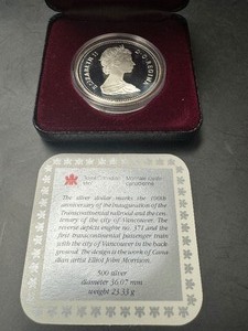 Canada 1986 Silver Proof $1 Dollar Coin  Vancouver Centennial  COA Card Cased