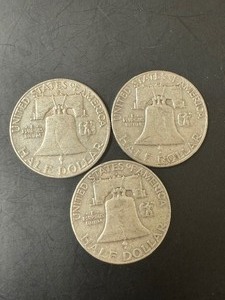 Lot of 3 1960 Franklin Half Dollar Coins  (D)