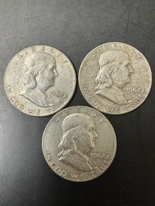 Lot of 3 Coins 1962 Franklin Half Dollar Coins (D)