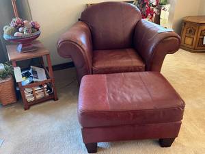 Leather Over Stuffed Chair and Foot Stool