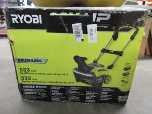 lot 2 image: RYOBI 21 in. 40-Volt Brushless Cordless Electric Snow Blower with Two 5.0 Ah Batteries and Charger Included (Handles need to be tightened)- Works, NEW Low reserve of $500.00