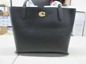 lot 11 image: COACH Polished Pebble Leather Willow Tote, Black  - New, Scraped with Knife when opening Shipping Carton (See Photo)