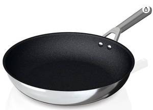 lot 17 image: Ninja C60030 Foodi NeverStick Stainless 12-Inch Fry Pan, Polished Stainless-Steel Exterior, Nonstick, Durable & Oven Safe to 500°F, Silver, New, Small Dent (See Photos)