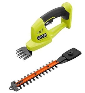 lot 27 image: RYOBI ONE 18-Volt Lithium-Ion Cordless Grass Shear and Shrubber Trimmer - 1.3 Ah Battery and Charger Included - Slightly Used, Works