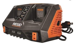 lot 39 image: Ridgid AC840094 Gen5X Dual Port 18V Lithium Ion and NiCad Battery Charger with Pass-Through AC Ports and USB Charging (Batteries Not Included, Charger Only) - Slightly Used, Works