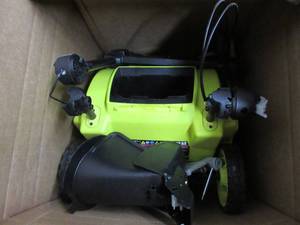 lot 57 image: RYOBI 21 in. 40-Volt Brushless Cordless Electric Snow Blower (Tool Only). For Parts or restore.  Damaged during shipping. Runs, Handles and Chute Need Some TLC.