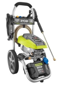lot 59 image: RYOBI 2300 PSI 1.2 GPM High Performance Cold Water Electric Pressure Washer, Handle Bars are bent, Crack in Housing Cover, Works
