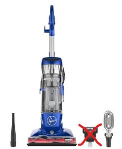 lot 77 image: Hoover Total Home Pet Upright Vacuum Cleaner, 44.5x14x13, Blue, Clear, Missing Power Brush, Slightly Used, Works