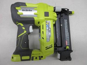 lot 83 image: Ryobi P320 Airstrike 18 Volt One Lithium Ion Cordless Brad Nailer (Tool Only), Slightly Used, Works.
