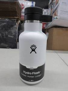 lot 116 image: Hydro Flask Wide Mouth Bottle with Flex Cap White 64 oz Growler, New, Slightly Dented (See Photos).