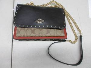 lot 118 image: Coach Womens Klare Crossbody Shoulder Handbag in Signature Coated Canvas, Calf & Snake-Embossed Leather (KhakiBlackBerryMultiGold), NEW (Dimpled  See Photos).
