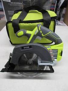 lot 128 image: Ryobi One P505 18V Lithium Ion Cordless 5 12 4,700 RPM Circular Saw With Bag (Tool Only) - Appears New.