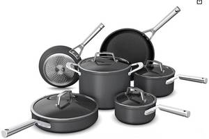 lot 106 image: Ninja NeverStick Premium Hard-Anodized 10 Piece Pots & Pans Set, Nonstick Cookware Set, Durable, Oven Safe to 500°F, Slate Grey, C39500, NEW