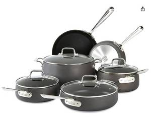 lot 107 image: All-Clad HA1 Hard Anodized Nonstick Cookware Set 10 Piece Induction Oven Broiler Safe 500F, Lid Safe 350F Pots and Pans Black, NEW