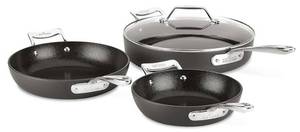lot 119 image: All-Clad Essentials Hard Anodized Nonstick Sauce Pan Set 4 Piece, 8, 10.25 Inch, 4 Quart Oven Broiler Safe 500F Pots and Pans, Cookware Black - NEW