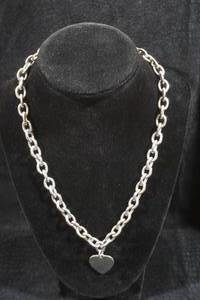 lot 133 image: Heart Pendant with Heavy Link Chain - Sterling Silver