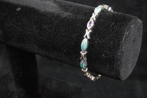 lot 136 image: Amethyst and Opal Tennis Bracelet - Sterling Silver