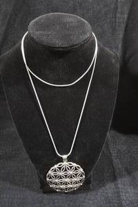lot 137 image: Large Floral Pendant with Chain - Sterling Silver