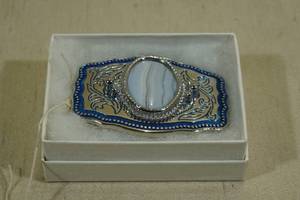 lot 166 image: Western Style Belt Buckle with Hand Set Howlite Marble Stone