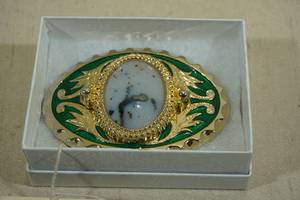 lot 167 image: Western Style Belt Buckle with Polished Merlinite Stone Agate