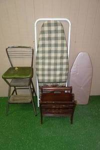 lot 323 image: Vintage StoolStep Stool with Magazine Rack and Two Ironing Boards