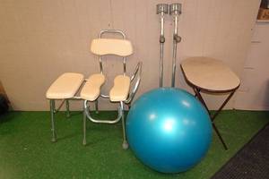 lot 330 image: Assorted Healthcare -Shower Seat, Exercise Ball, Arm Cuff Crutches