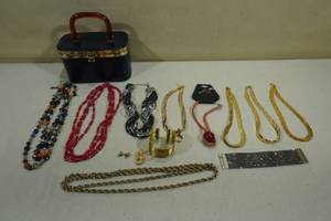lot 217 image: Jewelry Chest with Assorted Jewelry -Bracelets, Necklaces