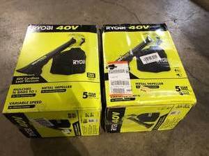 Lot of 2 RYOBI 40V Vac Attack Cordless Leaf VacuumMulcher with 5.0 Ah Battery and Charger  Customer Returns See Pictures