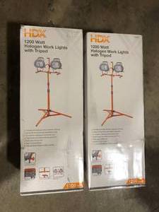 Lot of 2 HDX 1200-Watt Halogen Tripod Work Light  Customer Returns See Pictures