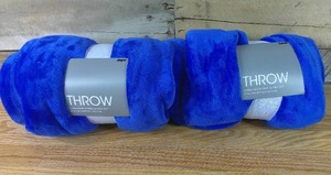 lot 14 image: Set of 2 Solid Plush Throw Blankets-Abstract Blue